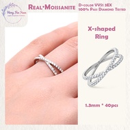 [HFY] X-Shaped Ring 0.4ct Real-Moissanite GRA ins Earrings Diamond Flat Replacement 925 Silver Moiss