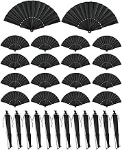 30 Pcs Black Clack Fans Bulk with 30 Mesh Bags, 9 Inch Folding Hand Fans for Line Dancing, Wedding F