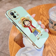 For Xiaomi Mi 11 Lite NE 5G 11T Pro Luxury Plating TPU Softcase Cartoon Cheered Luffy Back Cover Shockproof Phone Casing