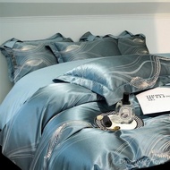 European Style Palace Style Tributarous Satin Color Weaving 4in1 Bedsheet Set Soft Quilt Cover Pillo