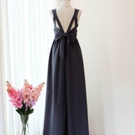 深灰色禮服伴娘露背派對雞尾酒禮服