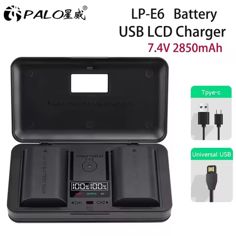 PALO LP E6 LP-E6 Battery + Multifunction Charger For Canon EOS 5DS R 5D Mark II 5D Mark III 6D 7D 70