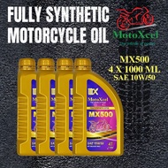 MotoXcel MX500 SAE Motor Oil Fully Synthetic Motorcycle 4T 15W/50 Minyak Hitam Motor 1Litre X 4 Btls