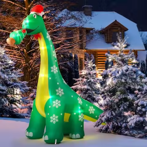 10 FT Dinosaur Christmas Inflatable Outdoor Decoration, Lighted Dinosaur Christmas Blow Up with Xmas