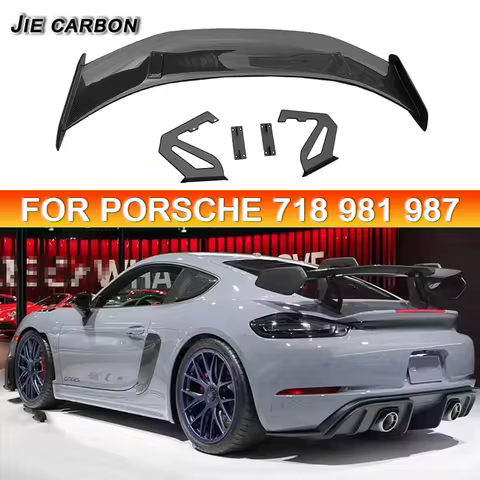 Spoiler ekor bot bagasi belakang serat karbon, bibir sayap dua dek untuk Porsche Cayman 718 987 997 
