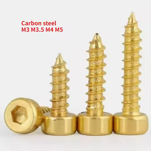 20-60pc M3 M3.5 M4 M5 Golden Plated Cylindrical Inner Hexagon Self-tapping Screw Speaker Speaker Scr