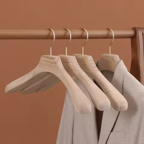 1pc Natural Camphor Wood Hanger Wardrobe Clothing Wide Shoulder Suit Clothes Hang Non-slip Clothes R