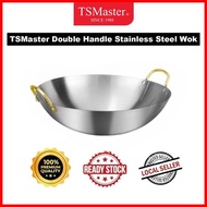 Cash King TSMaster Double Handle Stainless Steel Wok Bertangkai / Kuali Stainless Steel / Kuali Besi