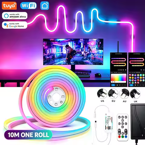 5M 10M One Roll Neon Strip DC24V Tuya WIFI RGBIC LED Lights Tape Music Sync Dreamcolor Waterproof Re
