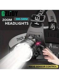 強光感應頭燈充電可調焦鋁合金礦用燈戶外騎行頭燈戶外露營頭燈