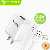 BAVIN PC368 2.4A Quick & Mini Perfect Charger w/ Multi Protection & 1 Meter Cable IPH Type-C Micro