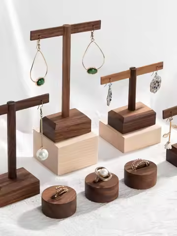 Wooden Earring Jewelry Holder Walnut Earring Organizer Hanging Stand Ring Display Stand Box Case Rac