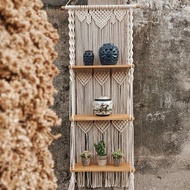 Boho Macrame Wall Hanging Shelf 3 Tier Handmade Woven Tassel Wood Organizer Shelves Wall Floating Ha