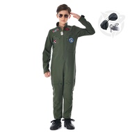 ❤Ready Stock❤Kids Air Force Fighter Pilot Costume Boys Halloween American Top Gun Army Pilot Green U