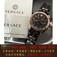 【觀古閣】 高價回收 免費上門 免費評估：VERSACE手錶 古銅色圓形精鋼錶殼 雙眼 運動錶面 黑金色精鋼錶帶款 古董錶，中古錶，名牌手錶，Rolex 勞力士，百達翡麗 PP，愛彼 AP，江詩丹頓 
