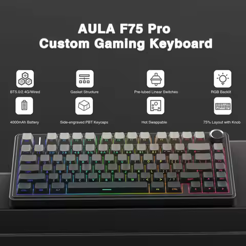AULA F75Pro Wireless Gaming Mechanical Keyboard 75% Customized RGB Layout Gasket Mounted Side-engrav