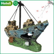 【HATELI】Aquarium Accessories Pirate Ship Aquarium Landscaping Decoration Ship Shelter House Decorati