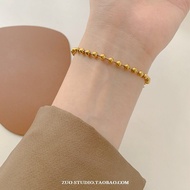 Thép Titan Colorfast INS Cao Cấp Vòng Tay Đính Hạt Tròn Vàng 18K Thời Trang Nữ Phụ Kiện Sang Trọng N