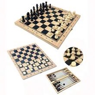 1pc Reversible Wooden Board For Chess,Checkers & Tic-Tac-Toe - 24 Interlocking Wooden Checkers And 3