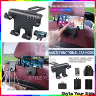 2 In 1 Car Seat Headrest Hooks Phone Holder Seat Back Hanger Purses and Bags Carbon Fiber Back Seat 