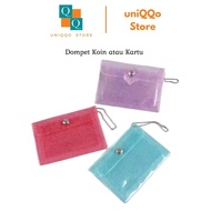 QQ - Dompet Kartu Koin Gantungan Tas Card Holder Photocard Transparan PVC Mika Simple Glitter
