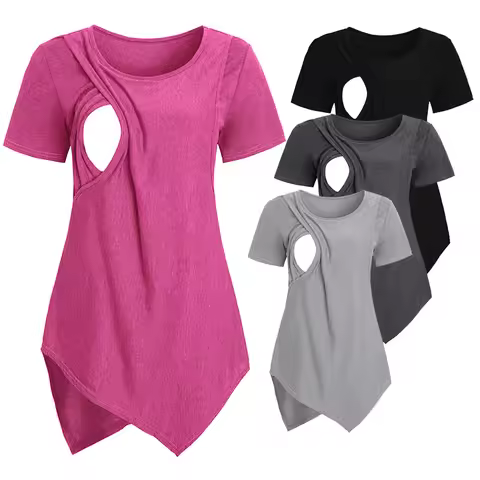 Women Blouse Maternity Casual Soft Nursing Tops T-shirt Summer Short Sleeve Pregnant Clothes Nursing
