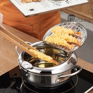 Deep Fryer Pot Japanese Tempura Deep Fryer Stainless Steel Small Frying Pot with Thermometer &amp; Oil Filtration
