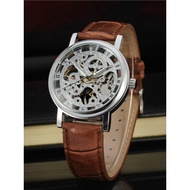 watch women minimalist watch Winner/Winner Skeleton Manual Mechanical Watch Movement Genuine Leather