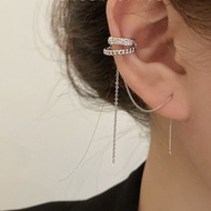 1PC Sparkling Diamond Ear Bone Cuff 2-in-1 Ins Tassel Ear Studs Women Fashion Cool C-shaped Earrings