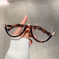 Fashionable Cat Eye Diamond Half-Frame Flat Glasses Unique Concave Shape Street Shooting Anti-Blue G