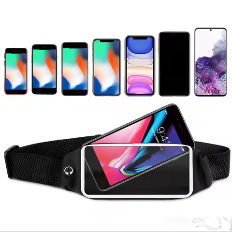 Touchable running waist bag with headphone jack, sweat proof invisible lightweight phone bag, close 