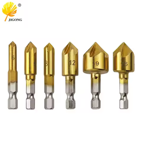 3pcs 6pcs HSS Chamfer End Mill Chamfer Drill Bit 1/4 "Hex Shank 90 degree Wood Chamfer Cutter 6mm-19