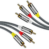 Riksoin Nylon Braided 3RCA AV Cord 6.6ft for Speaker Amplifier DVD Player HIFI Stereo Pro Max