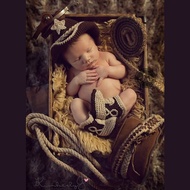 Cowboy Crochet Costume Hat and Shoes for Newborn Baby Pictorial Costume
