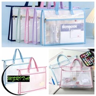 MARITA1 A3 Project Bag, with Zipper and Handle Multifunctional Mesh Art Bag,  Waterproof Mesh PVC La