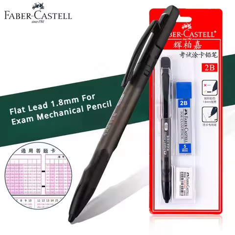 FABER CASTELL Flat Lead 1.8mm For Exam Mechanical Pencil 2B Set With Refills, Eraser Draft Drawing A