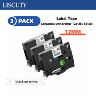 Label Tape Compatible for Brother P Touch TZe-231 White Laminated Black 0.47" x 8.0 ft (12 mm x 8 m)
