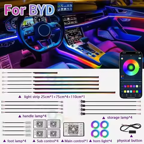 RGB 22in1 Car Interior Acrylic Car Ambient Lights For BYD F3 E6 Yuan Plus Atto F0 G3 I3 Ea1 Song Max
