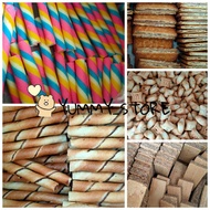 Biskut Tin Timbang 100g Chocolate Bear Rainbow Strawberry Wafer Stick Roll Biscuit Snack Snak Wafer Roll Cream