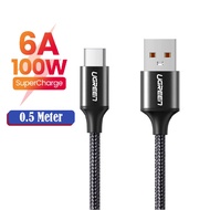 UGREEN 6A 100W Aluminum shell Nylon Type C Fast Charger USB Cable for Huawei P20/mate 30/p40 SCP Fas