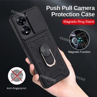 Oppo A58 2023 Shockproof Gaming Armor Magnetic Phone Case Car Magnetic Ring Stand Holder Casing Push Pull Camera Protect Shell For Oppo A58 A78 58A OPPOA58 A 58 4G 5G Back Cover