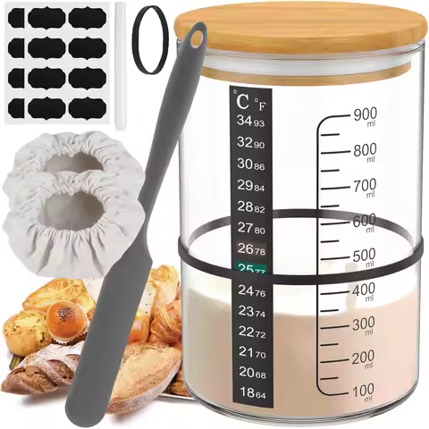 Sourdough Bread Starter Kit 900ml Sourdough Starter Container Wide Mouth Glass Sourdough Fermentatio