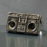 墨西哥騎車人環純銀頭骨BOOMBOX嘻哈兩個手指音樂男孩DJ