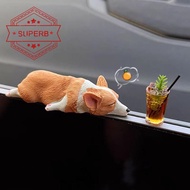 Sleeping Corgi Car Decor 5.5cm - Resin Dashboard Figurine With Adhesive O4r4
