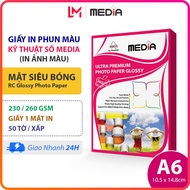 Giấy In Ảnh Media A6 Siêu Bóng 1 Mặt In 230/260gsm 50 Tờ Giấy Ảnh Cao Cấp RC Glossy Photo Paper 10x1