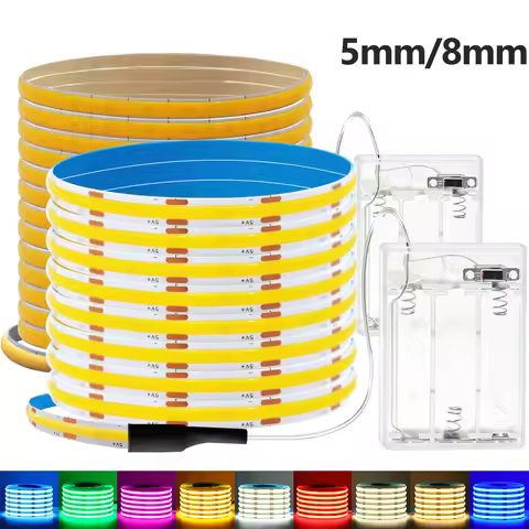 COB LED Light Strip DC 5V 3xAA Battery Operated White/Red/Ice Blue/Pink/Yellow LED Light for Home Pa