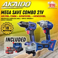 SYK AKAIDO AK21BL-13MM AKM100BL AKM500BL 21V Mega Save COMBO Brushless Cordless Drill Angle Grinder 