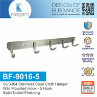 Sinor BF-9016-5 SUS 304 Stainless Steel Wall-Mount Clothes Hanger 5 Hook Multipurpose Solid Clothes 