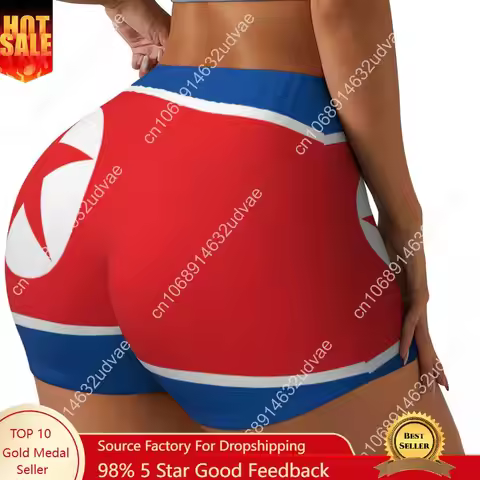 Womens Clothes Gym Push Up Short Elasticity Scrunch Butt Running Shorts North Korea Flag Sports Shor