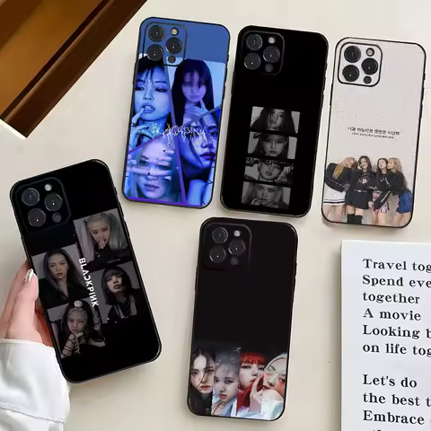 1PC Girl B-Black Fashion Pinks Phone Case Silicone Soft For iPhone 16 15 14 13 12 11 X XR Plus Pro M